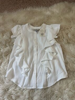 NWT a new day White Ruffle Button-Front Blouse